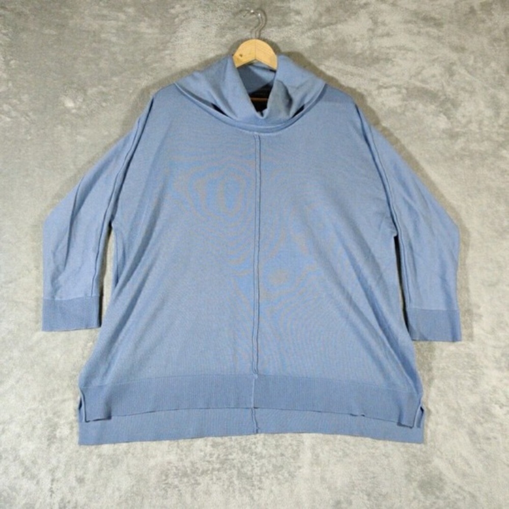 Chelsea & Theodore Sweater Womens‎ 2X Blue Cowl Neck Tunic Split Side Basic